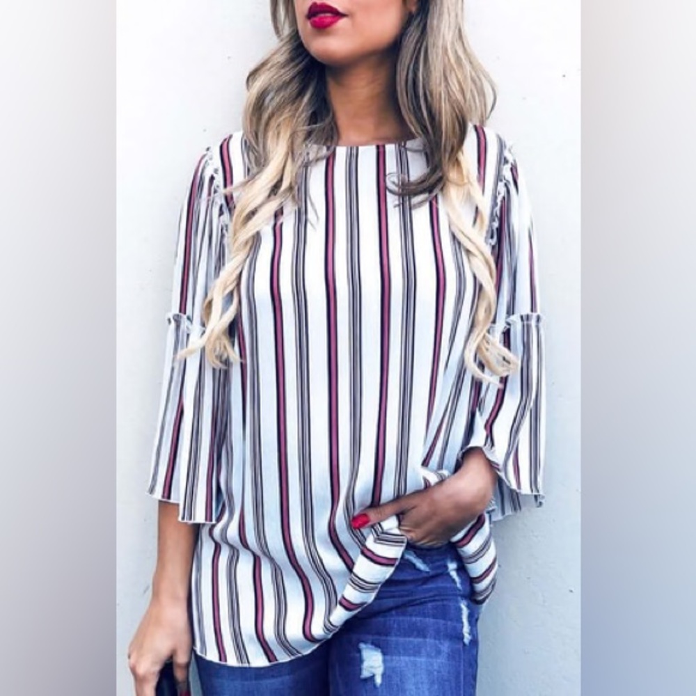 andthewhy Striped Boutique Flowy Striped Blouse M
